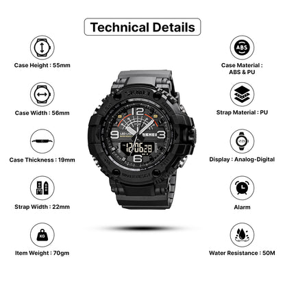 Skmei Analog-Digital Dial PU Strap Watch for Men - 1617
