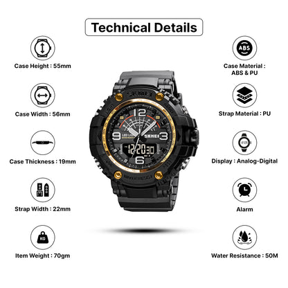 Skmei Analog-Digital Dial PU Strap Watch for Men - 1617