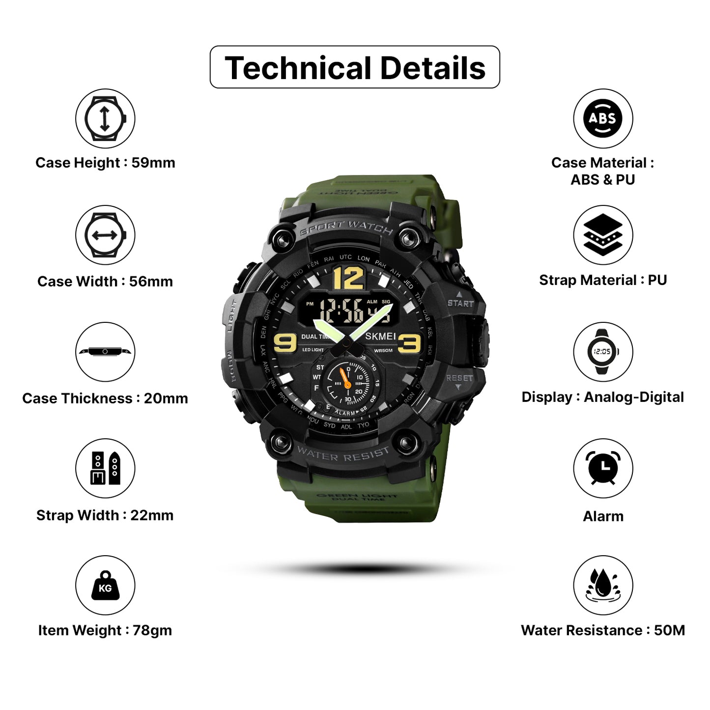 Skmei Analog-Digital Dial PU Strap Watch for Men - 1637