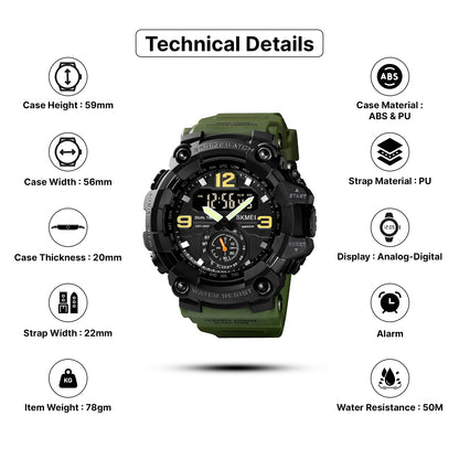 Skmei Analog-Digital Dial PU Strap Watch for Men - 1637