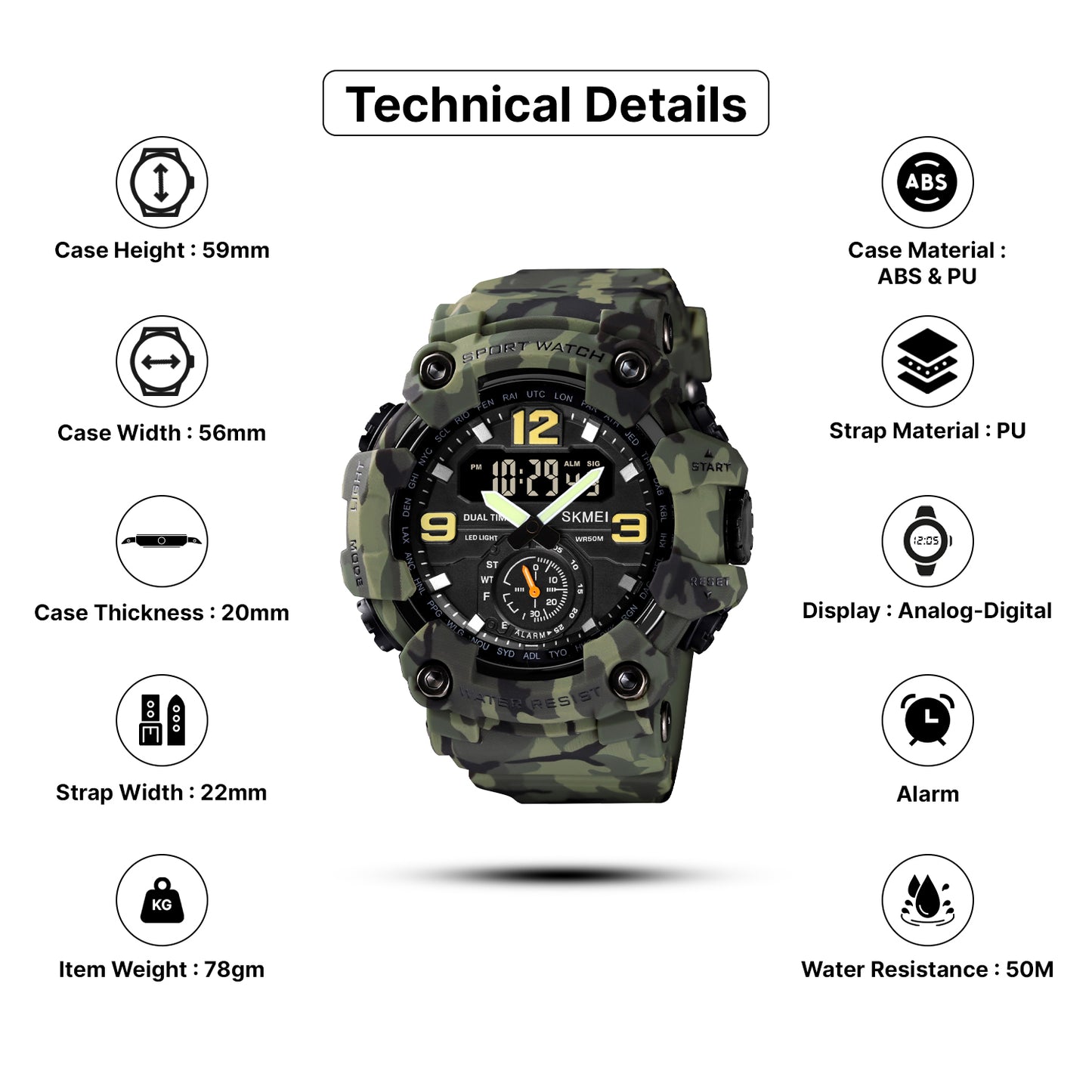 Skmei Analog-Digital Dial PU Strap Watch for Men - 1637