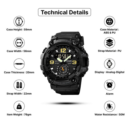 Skmei Analog-Digital Dial PU Strap Watch for Men - 1637