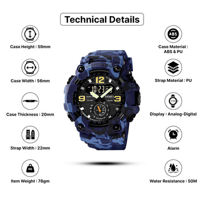Skmei Analog-Digital Dial PU Strap Watch for Men - 1637