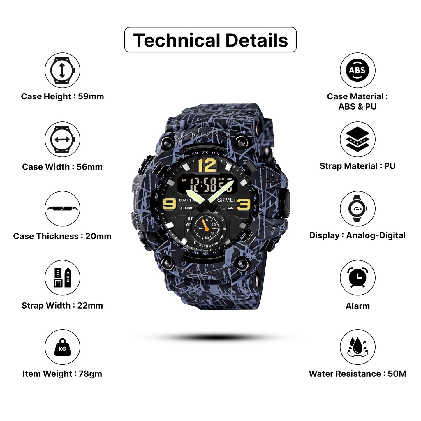 Skmei Analog-Digital Dial PU Strap Watch for Men - 1637