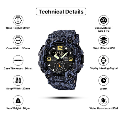 Skmei Analog-Digital Dial PU Strap Watch for Men - 1637