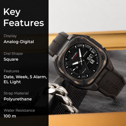 Rugged Analog Digital Sports Watch with Patterned Strap for men