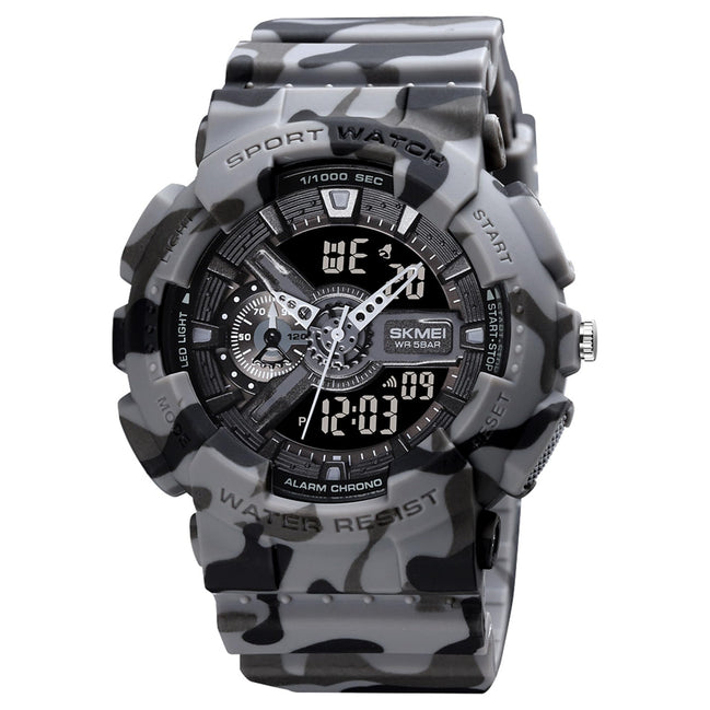 Analog-Digital Watch for Men with Grey Camoflage Polyurethane Strap and Round Dial for Casual & Formal Wear