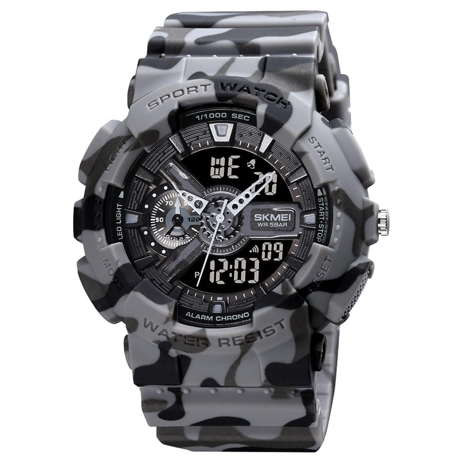 Analog-Digital Watch for Men with Grey Camoflage Polyurethane Strap and Round Dial for Casual & Formal Wear