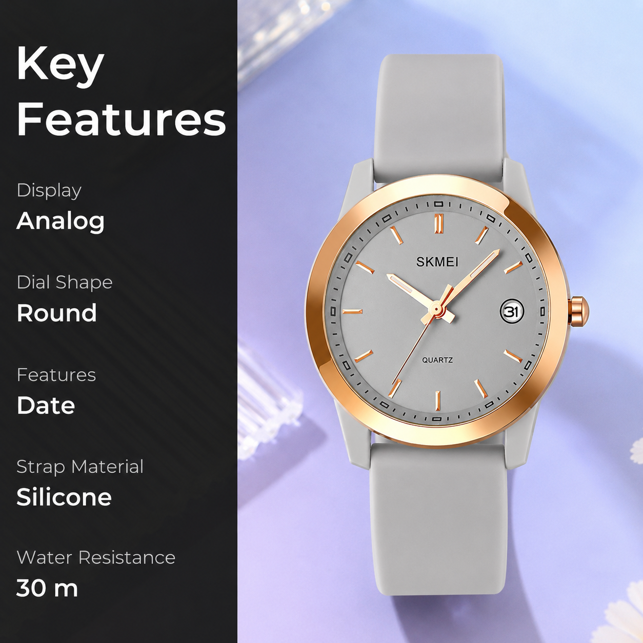 Elegant Analog Wrist Watch with Date Display for women