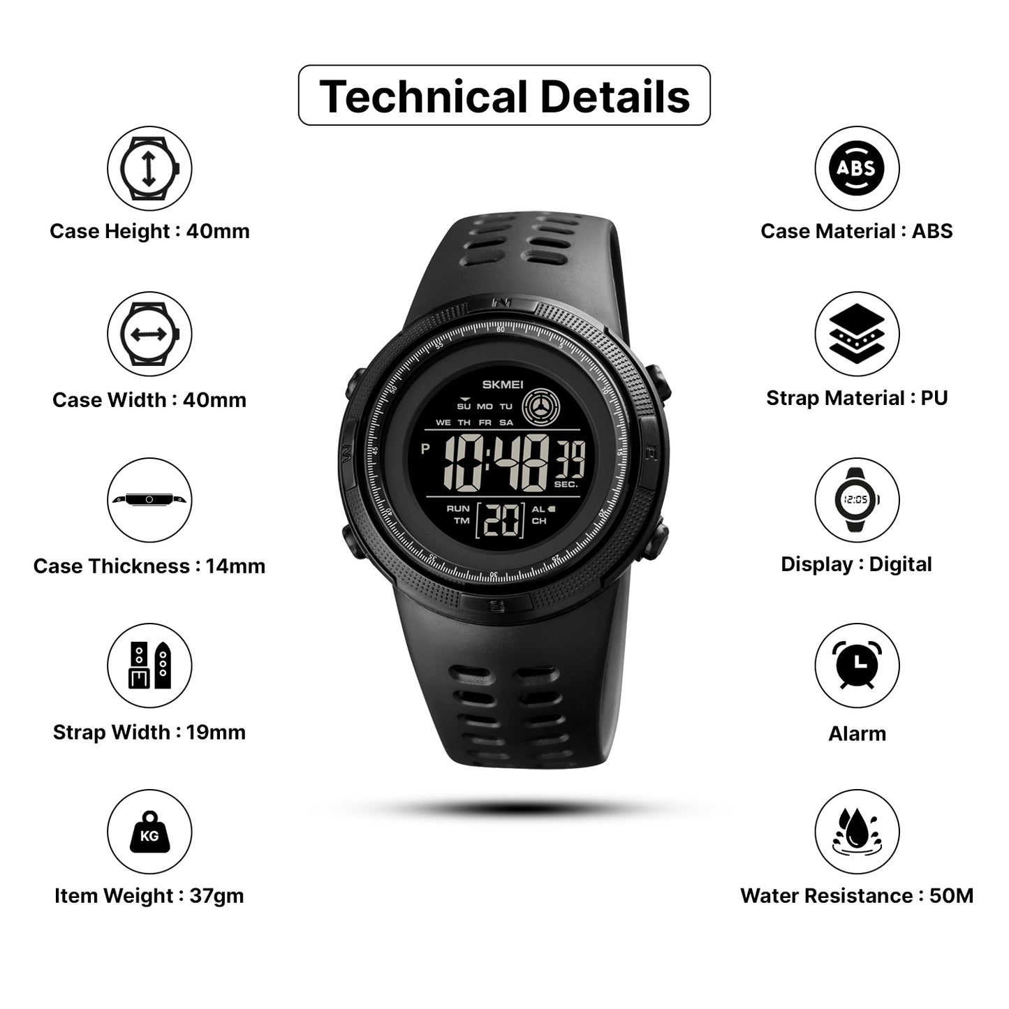 Skmei Digital Dial PU Strap Watch for Men - 1773