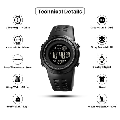 Skmei Digital Dial PU Strap Watch for Men - 1773