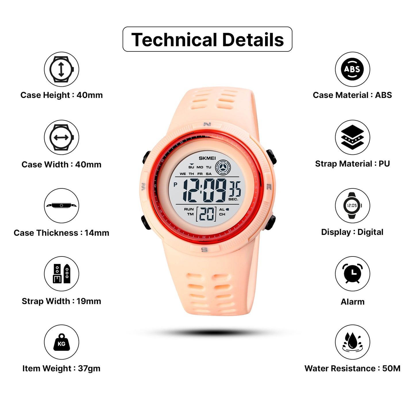 Skmei Digital Dial PU Strap Watch for Men - 1773