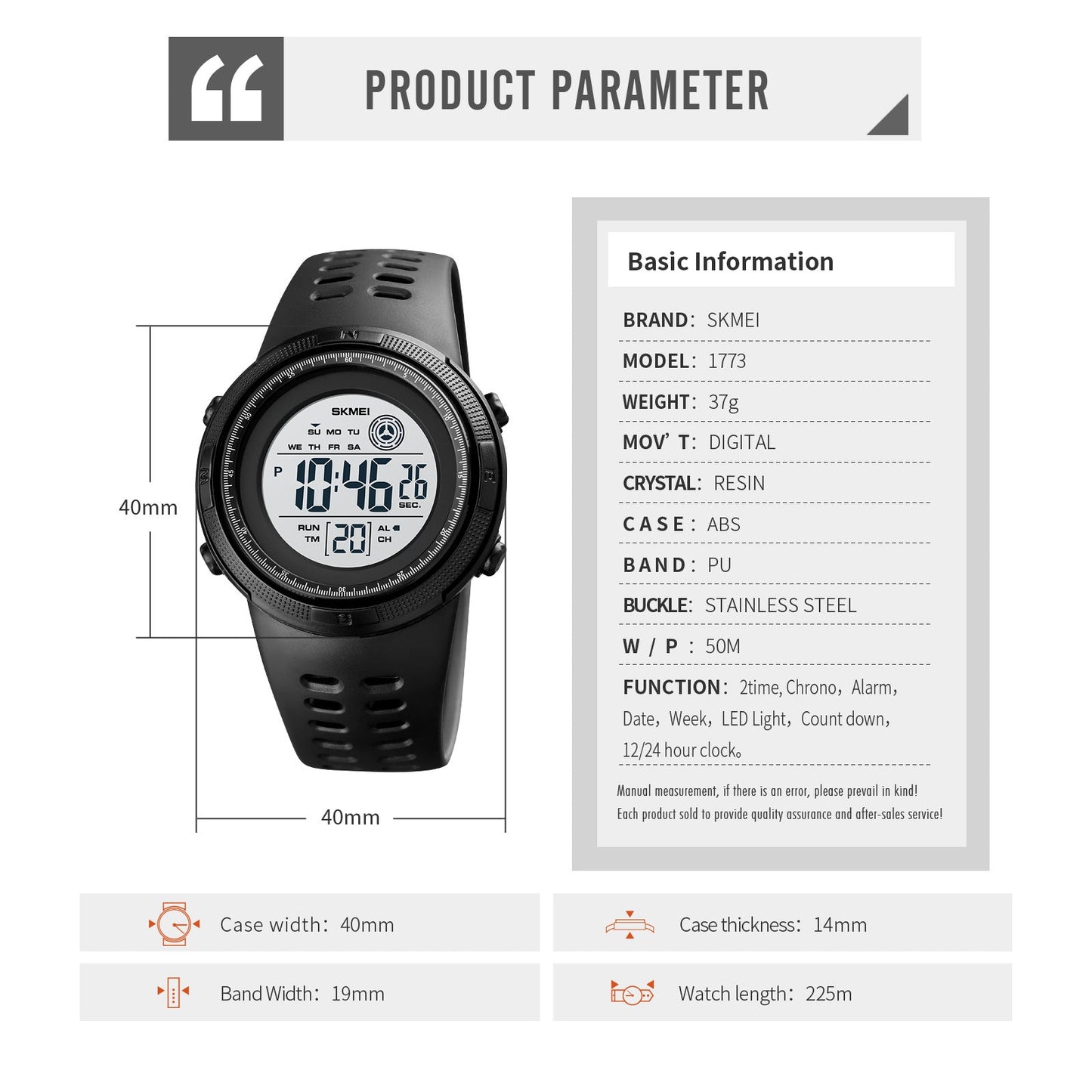 SKMEI Stopwatch Countdown Date/Week Watch - 1773