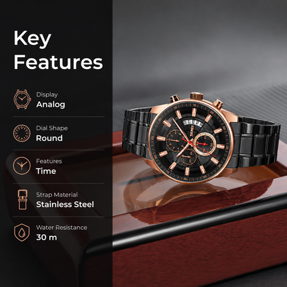 Premium Analog Chronograph Wrist Watch with Metal Strap For Men