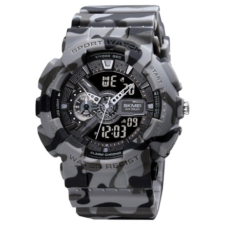 Analog-Digital Watch for Men with Grey Camoflage Silicone Strap and Round Dial for Casual & Formal Wear