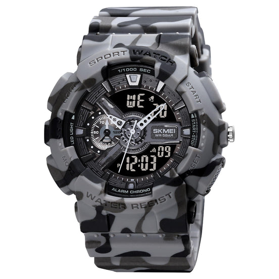 Analog-Digital Watch for Men with Grey Camoflage Polyurethane Strap and Round Dial for Casual & Formal Wear
