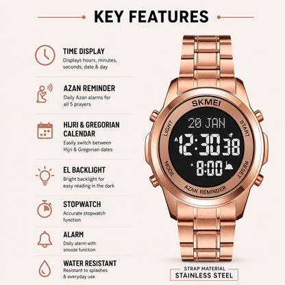 Digital Watch with Stainless Steel Strap for men