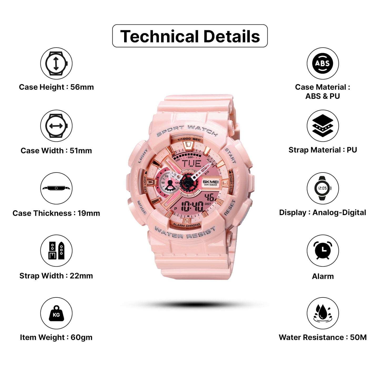 Skmei Digital Dial PU Strap Watch for Men - 1834