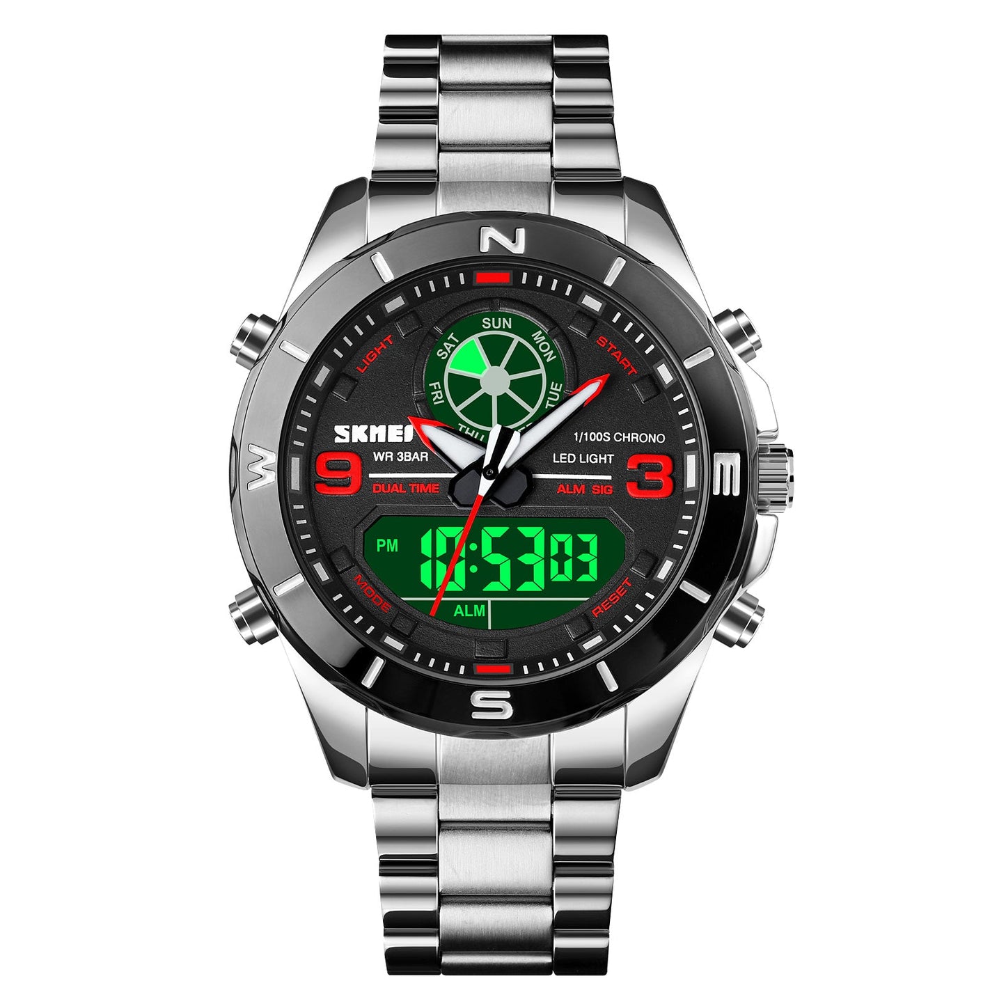Skmei Analog-Digital Dial Stainless Steel Strap Watch for Men