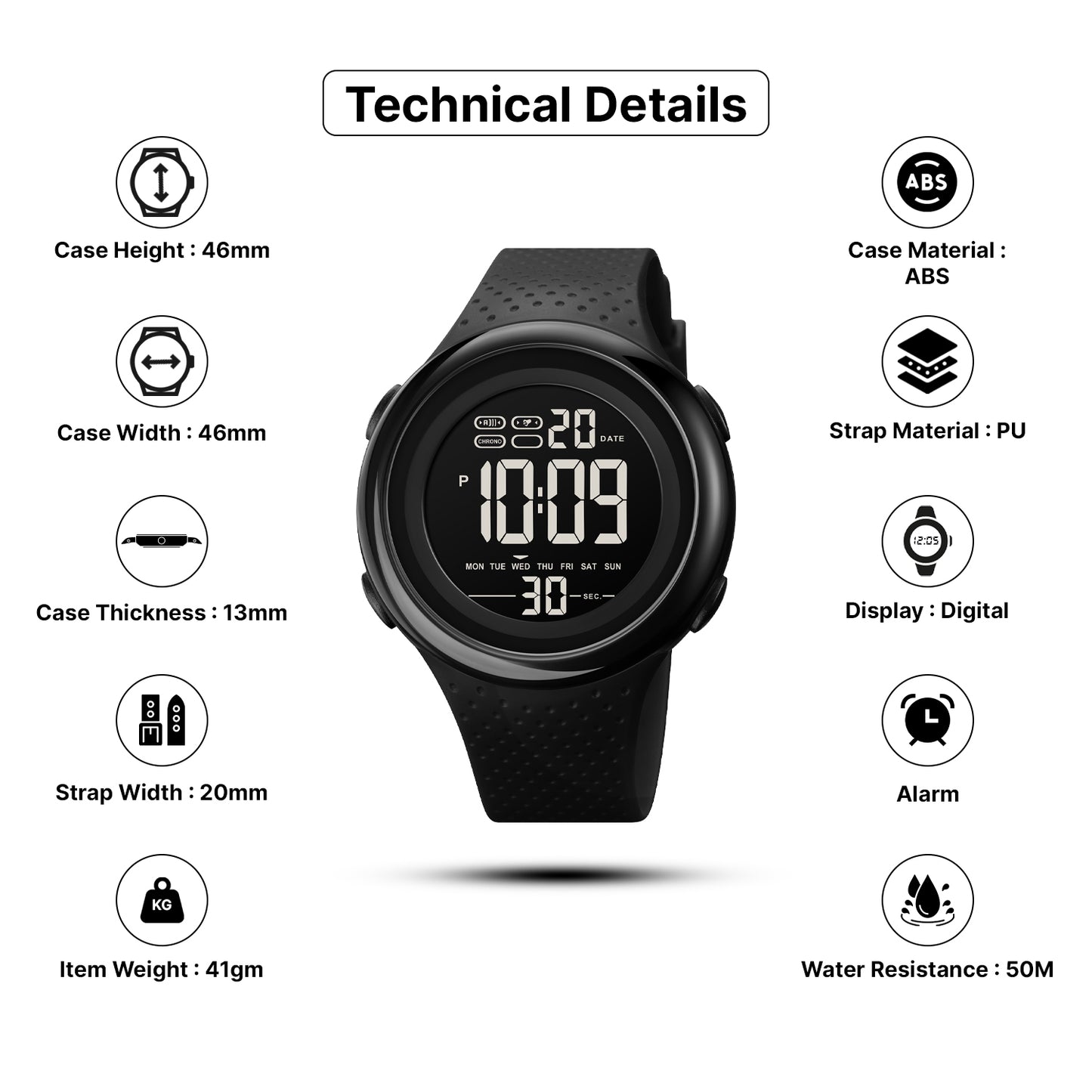 Skmei Digital Dial PU Strap Watch for Kids - 1856