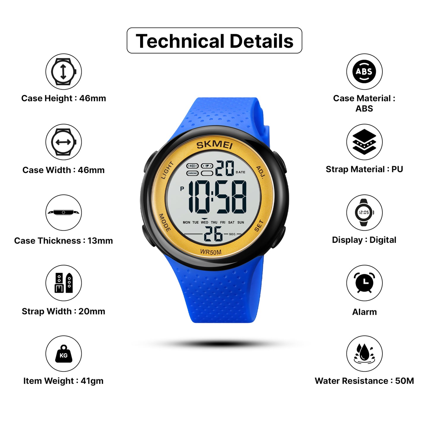 Skmei Digital Dial PU Strap Watch for Kids - 1856