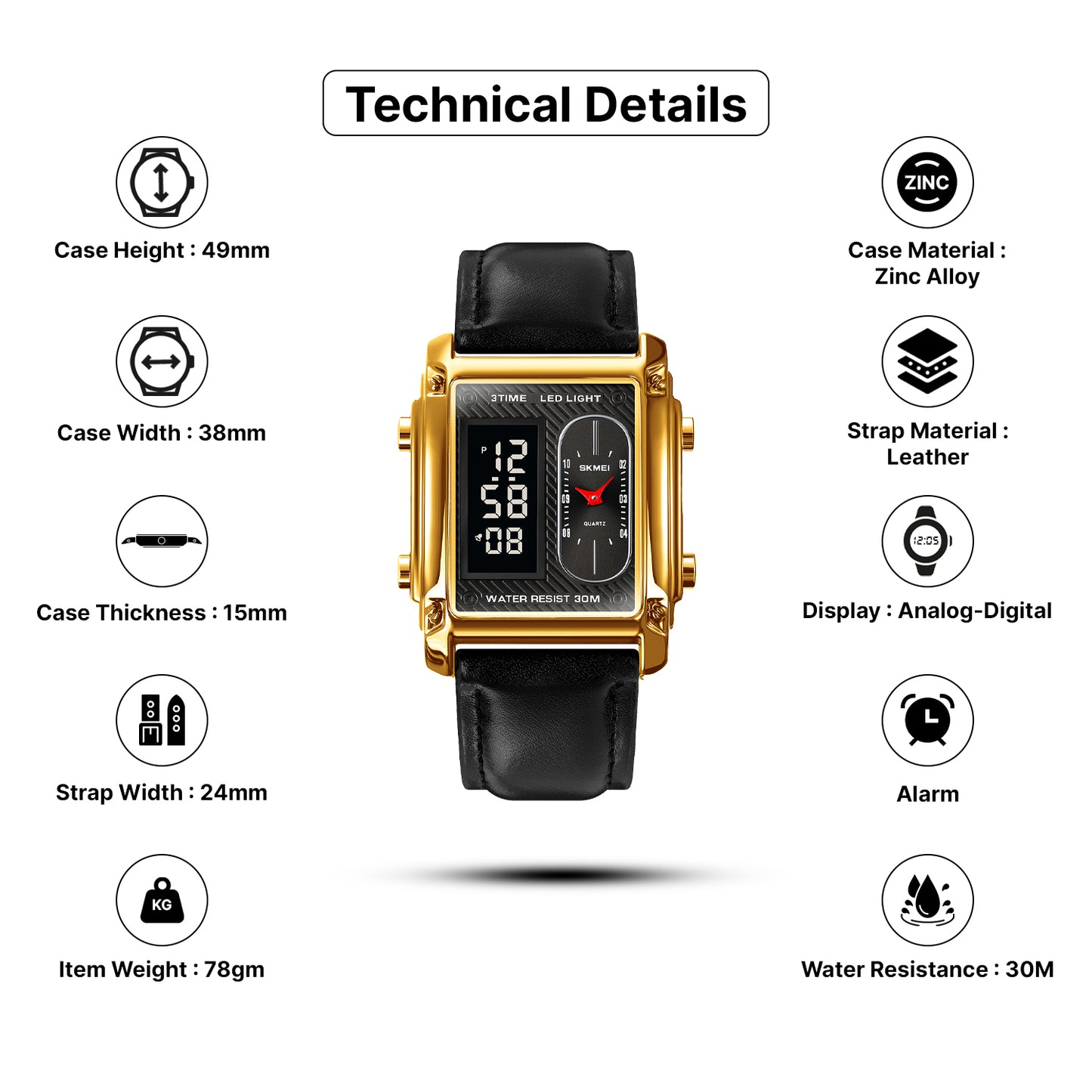 Skmei Digital Dial Stainless Steel Strap Watch for Men - 1868