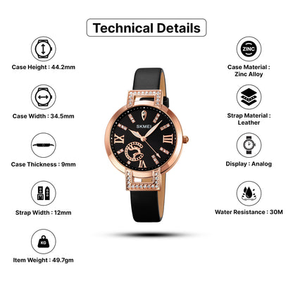 Skmei Quartz Analog Green Dial Leather Strap Watch for Women - 1977