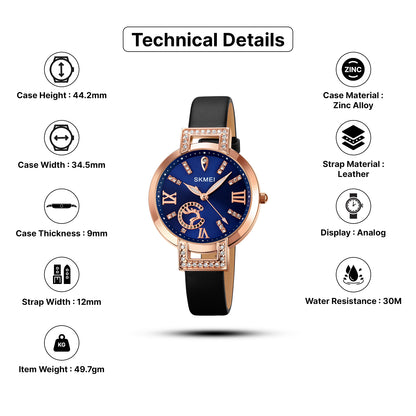 Skmei Quartz Analog Green Dial Leather Strap Watch for Women - 1977