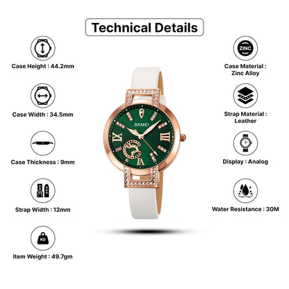 Skmei Quartz Analog Green Dial Leather Strap Watch for Women - 1977