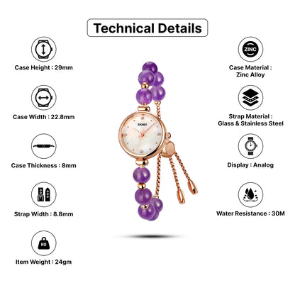 Skmei Quartz Analog Dial Glass::Stainless Steel Strap Watch for Women - 1983