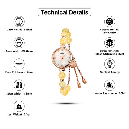 Skmei Quartz Analog Dial Glass::Stainless Steel Strap Watch for Women - 1983