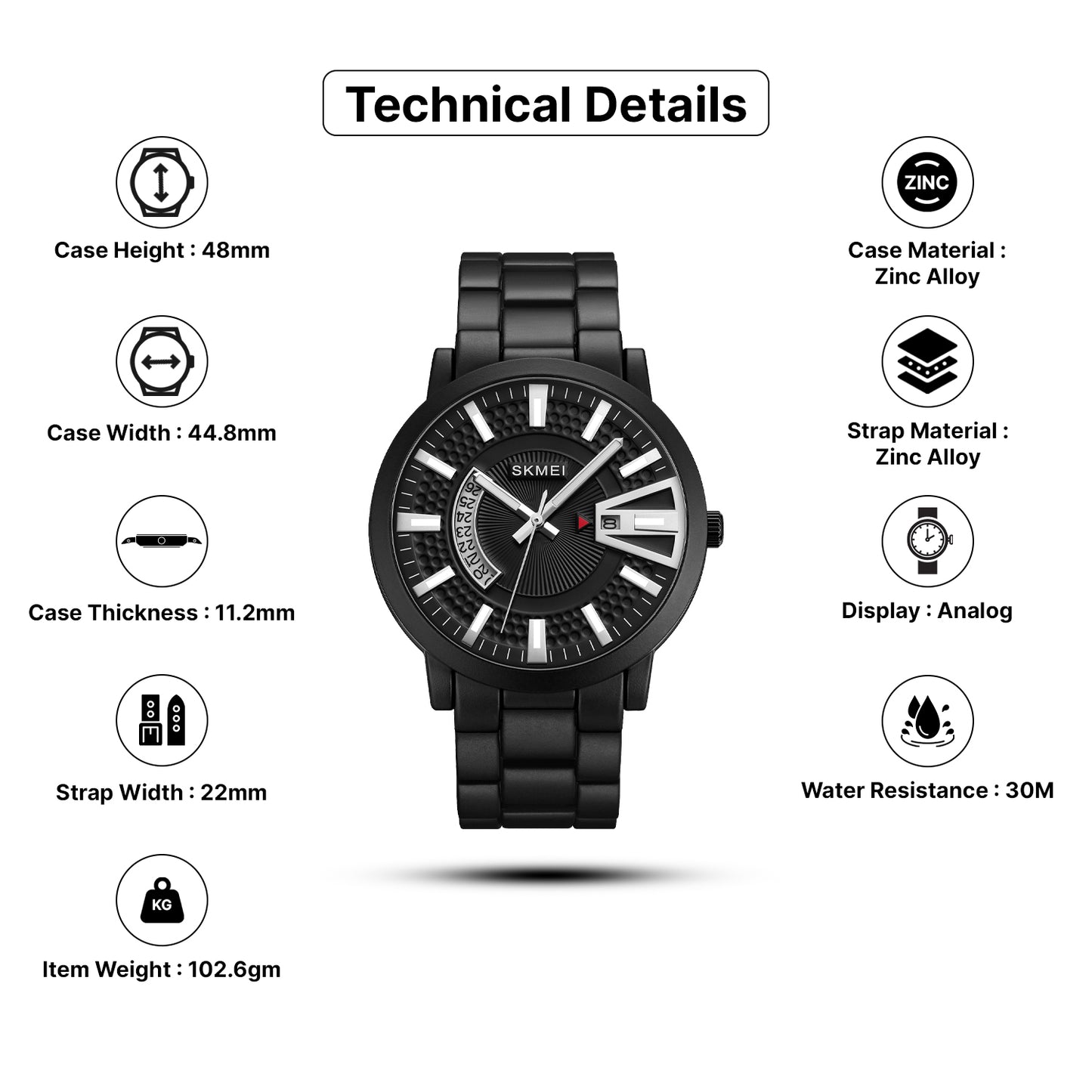 Skmei Quartz Analog Dial Zinc Alloy Strap Watch for Men - 1985