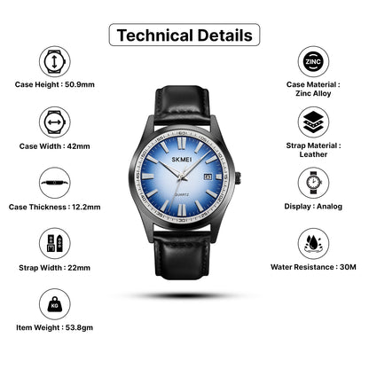 Skmei Quartz Analog Light Dial Leather Strap Watch for Men - 1986