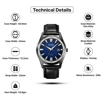 Skmei Quartz Analog Light Dial Leather Strap Watch for Men - 1986