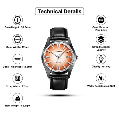 Skmei Quartz Analog Light Dial Leather Strap Watch for Men - 1986
