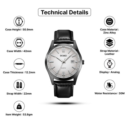 Skmei Quartz Analog Light Dial Leather Strap Watch for Men - 1986