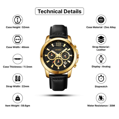 Skmei Quartz Analog Dial Leather Strap Watch for Men - 1989