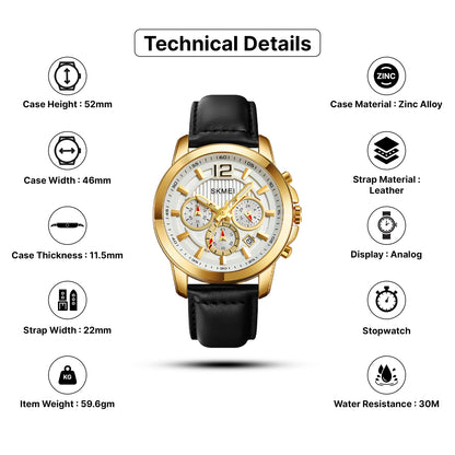 Skmei Quartz Analog Dial Leather Strap Watch for Men - 1989