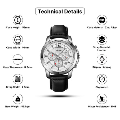 Skmei Quartz Analog Dial Leather Strap Watch for Men - 1989