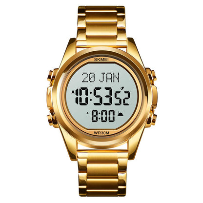 Digital Display White Dial Zinc Alloy Men's Stainless Steel Black Color Stylish Watch