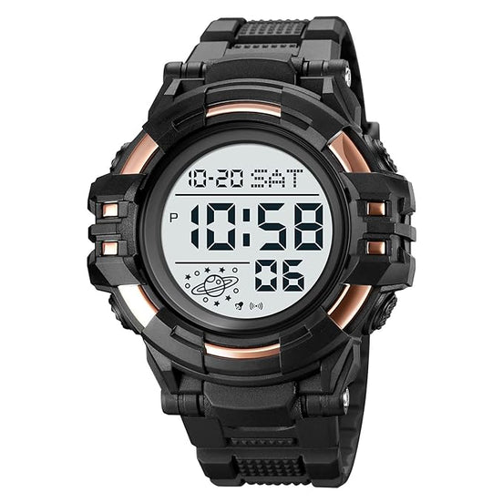 Digital Watch for Men with Black Silicone Strap and Round Dial for Casual & Formal Wear