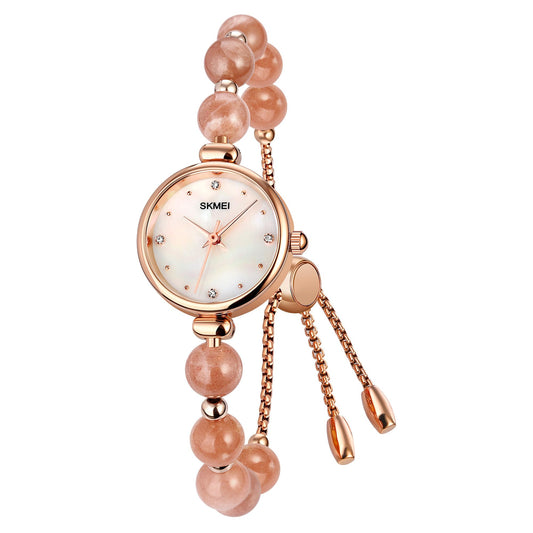 Elegant Pearl Chain Analog Watch for Women with Premium Rose Gold Finish and Adjustable Bracelet Design