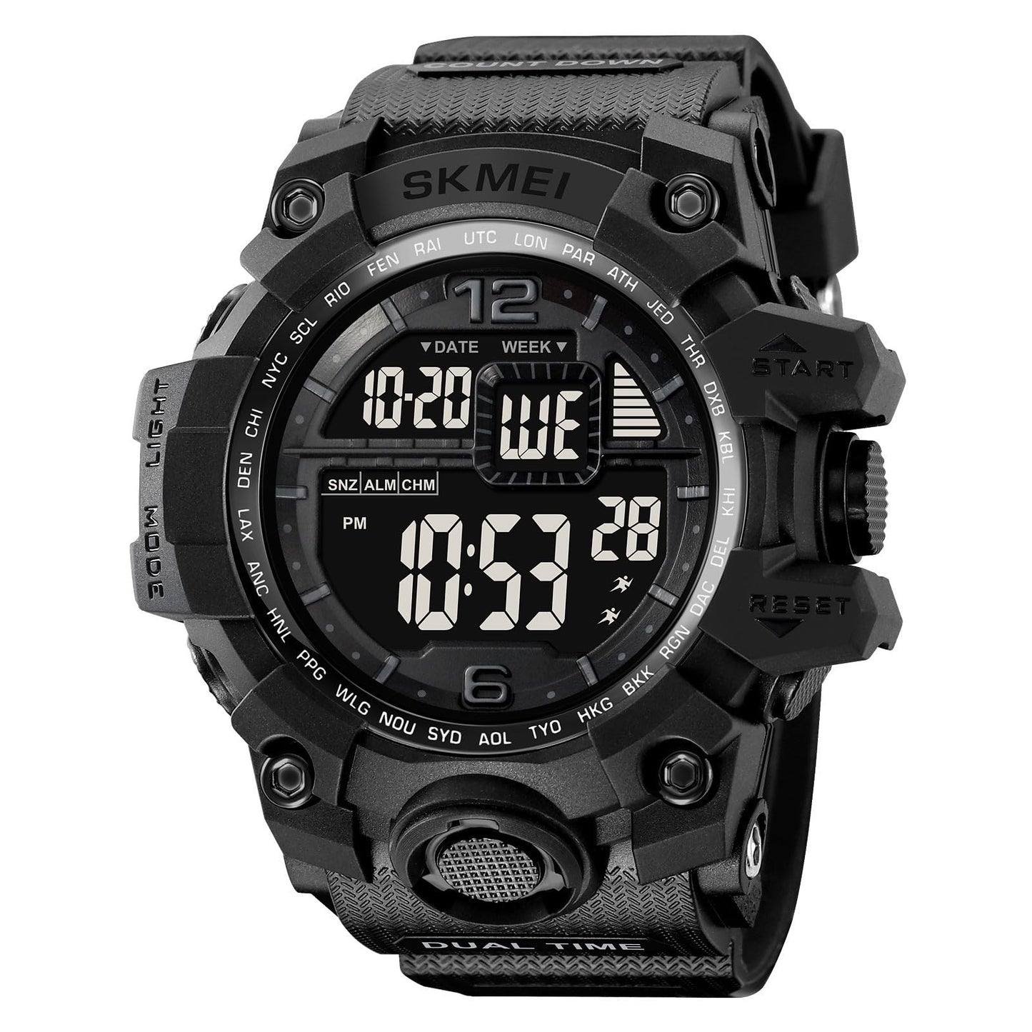 Rugged Digital Sports Watch for Men with Dual Time Display and Outdoor Adventure Style