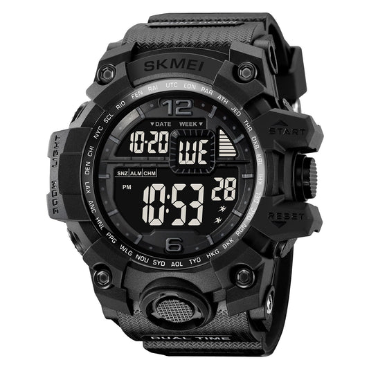 Rugged Digital Sports Watch for Men with Dual Time Display and Outdoor Adventure Style
