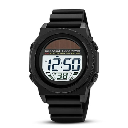 Solar Powered Digital Sports Watch with Silicone Strap for men