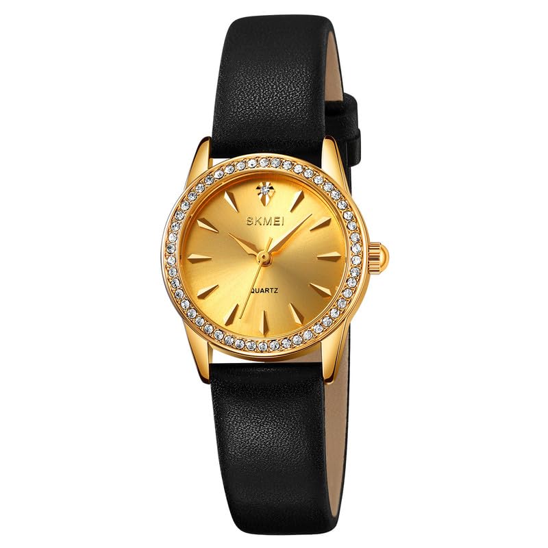 Elegant Crystal Dial Analog Wrist Watch with Leather Strap for women