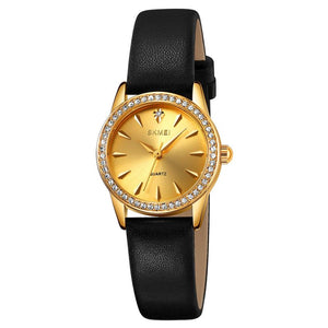Elegant Crystal Dial Analog Wrist Watch with Leather Strap for women