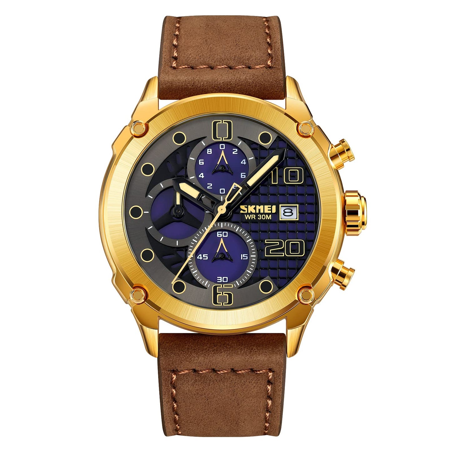 Premium Leather Chronograph Wristwatch with Textured Multi-Dial