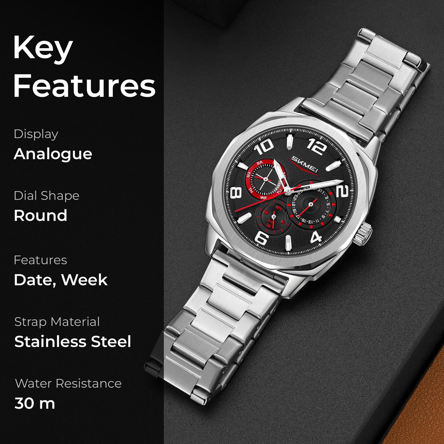 Skmei Quartz Analog Dial Stainless Steel Strap Watch for Men - 9350