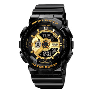 Men's Digital Sports Watch, LED Square Large Face Analog Quartz Wrist Watch with Multi-Time Zone Waterproof Stopwatch